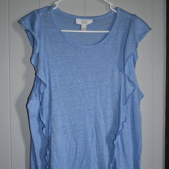 100% Linen Knit Ruffle Short-Sleeved Shirt Women's Size L - Picture 7 of 7